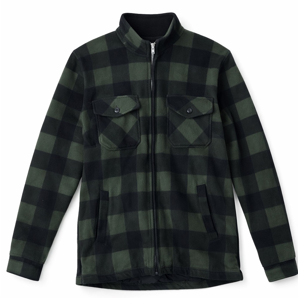 Plaid Black and Green Men's Shirt Jacket